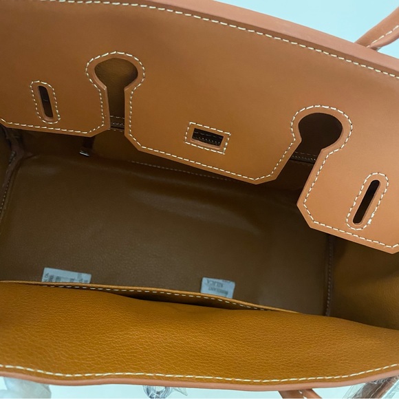 Canvas Leather Toile 30 Structured Bag w/ Lock Key Doctor's Satchel Crossbody C4 - Picture 12 of 15